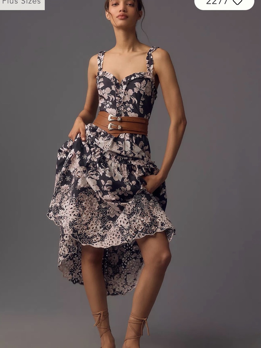Anthropologie Black and Cream Floral Midi Dress - Picture 2 of 16